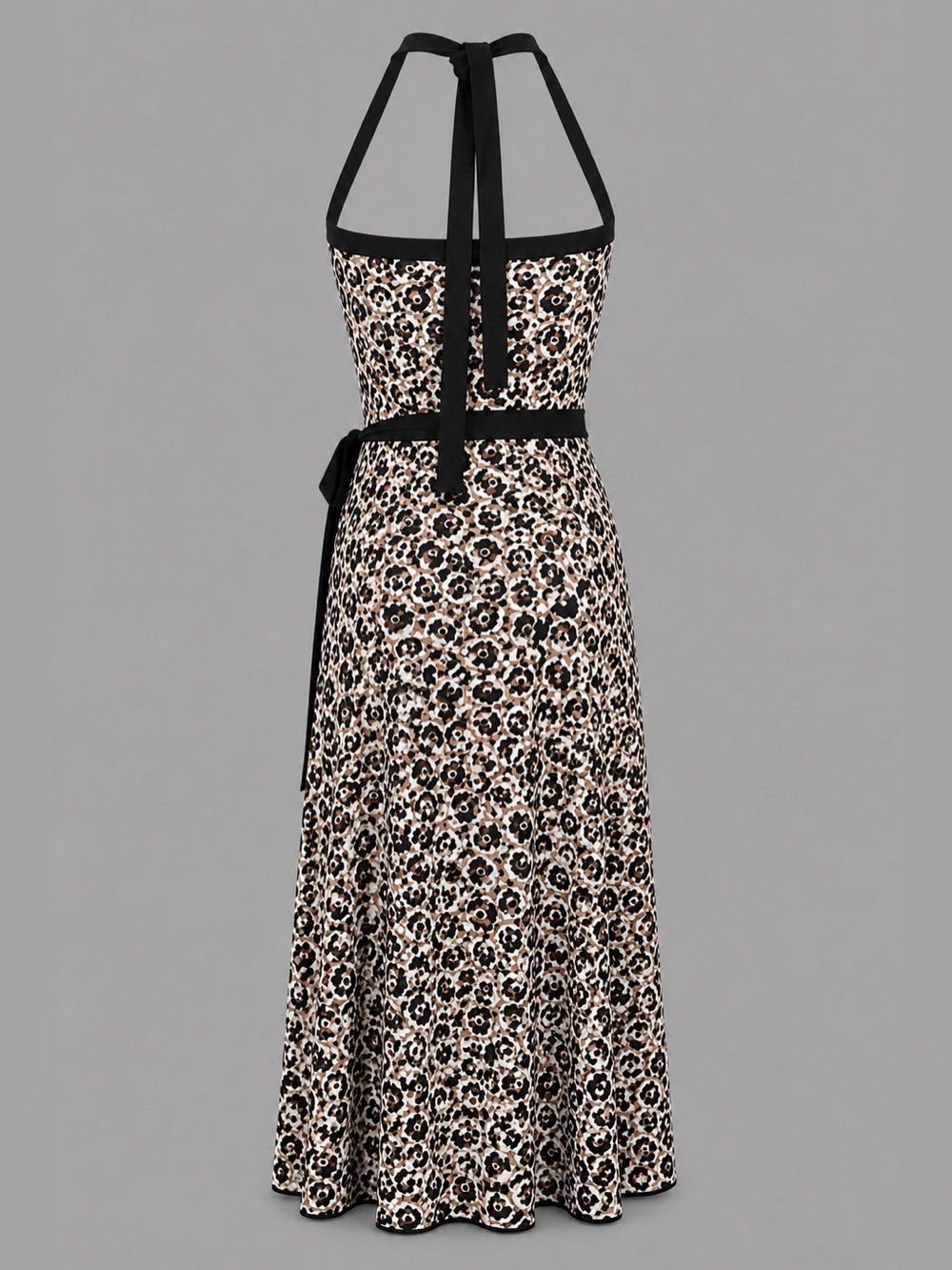 Diane Von Furstenberg Halter Midi Dress Black White Tan Floral Tie Waist S - Picture 4 of 7